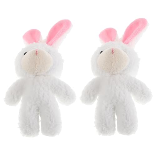 YARNOW 2 Stück Puppenhauspuppe beflocktes Hasendekor Bären Kuscheltier weißer Hase beflockte Miniaturen Süßes Stofftier Einhorn Stofftier Rosa Hase Fadenbär kurzer Plüsch von YARNOW