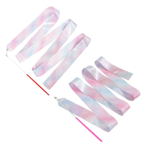 YARNOW 2 Stück Ribbon -tanzspielzeug Jugend Streamer Gymnastikband Rhythmisch Funkeln Regenbogen Blinken Klein Wettbewerbsfähig Schleife Für Gymnastik- Blau Polyester Rot von YARNOW