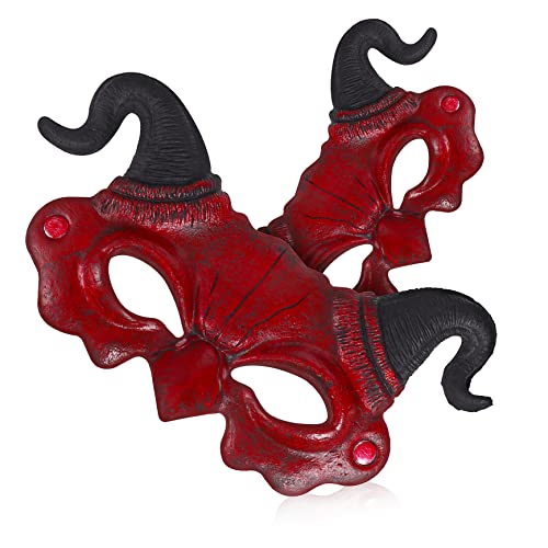 YARNOW 2 Stück Rote Teufelsmaske mit Schafshörnern Realistische Halloween Horror Cosplay Requisiten für Erwachsene für Partys und Karneval von YARNOW
