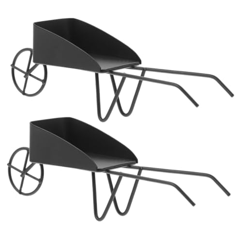 YARNOW 2 Stücke Mini-Eisenwagen winzige Möbel Mikroszene-Schubkarren Schubkarre Mini-Rollwagen Schubkarren-Modelle Mini Schubkarre Wagen Mini Black von YARNOW