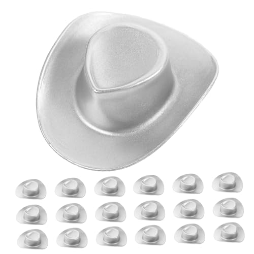 YARNOW 20 Stück Mini-Cowboyhut Fälschung Minihüte zum Basteln Mini-Hut klein Cowboy-Cosplay-Zubehör Party deko Miniaturhüte basteln austauschbare Puppenhüte Plastik Silber von YARNOW