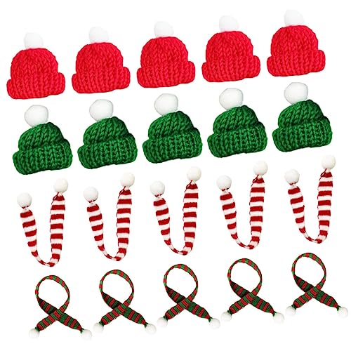 YARNOW 20 Stück Teiliges Mini Weihnachtsmütze und Schal Set aus Weichem Wollmaterial Leichte Mini Deko für Flaschen Puppen Weihnachtsbaum und DIY Bastelprojekte Kompakt und Langlebig von YARNOW