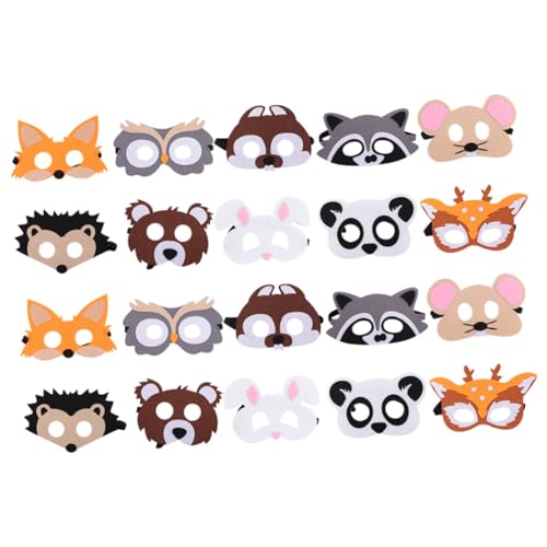 YARNOW 20 Stück Teiliges Tiermasken Set aus Filz Halbe Gesichtsmasken mit Bunten Detailreichen Designs und Langlebig für Karneval Halloween Kindergeburtstag und Kostümpartys von YARNOW