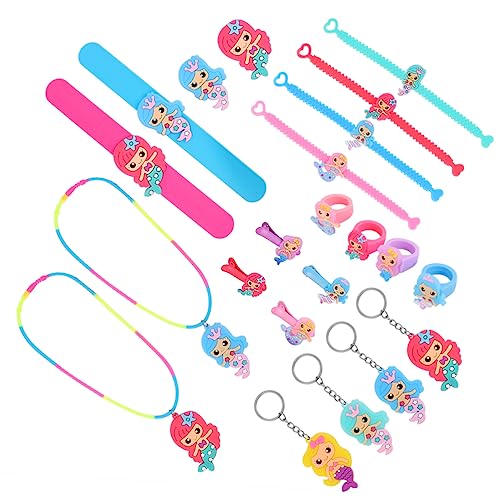 YARNOW 22 Stück Teiliges Meerjungfrau Schmuckset für Mädchen Bunte PVC Ringe Armbänder Schlüsselanhänger und Haarspangen Party Mitgebsel für Kindergeburtstag und Zufällige Farbe YARNOW 22 Stück Teiliges Meerjungfrau Schmuckset für Mädchen Bunte PVC Ringe Armbänder Schlüsselanhänger und Haarspangen Party Mitgebsel für Kindergeburtstag und Zufällige Farbe von YARNOW