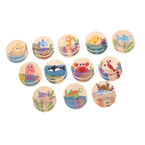 YARNOW 24 Stück Marine Animal Memory Chess Passende Tierkarten Meerestierfiguren Spielzeugtiere Lernkarten Passende Spiele Kleinkind-Matching-Spiel Meerestiere Khaki Holz von YARNOW