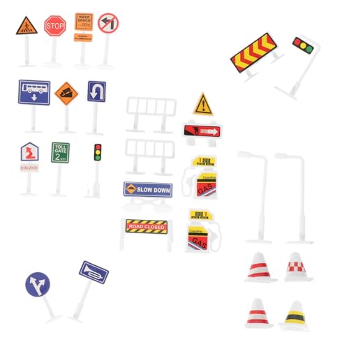 YARNOW 28Stücke Teiliges Set Kinderstraßenschilder Realistische Verkehrszeichen für Kleinkinder und Vorschulkinder Lernspielzeug für Verkehrserziehung Sicheres für Kreatives Lernen von YARNOW