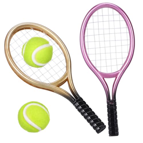 YARNOW 2Sätze Mini Tennisschläger Mit Bällen Mini Dekoration Puppenhaus Accessoire Lebensnahe Detailgestaltung Zufällige Farben Für Kreative DIY Projekte von YARNOW