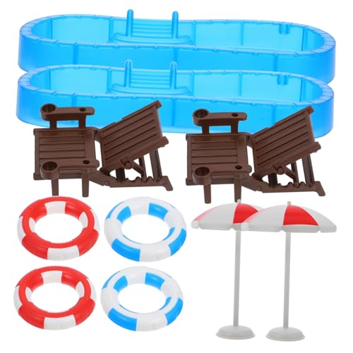 YARNOW 2Sätze Schwimmpool für Puppenhaus Teiliges Möbelset mit Schwimmring und Strandstuhl für Mini Heimdekoration und Kreative Spielszenen von YARNOW