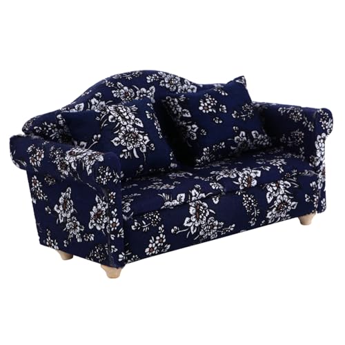 YARNOW 2Stücke Mini Sofa Blaues Blumenmuster Kissen für Puppenhaus Möbel Robuste und Glatte Oberfläche von YARNOW