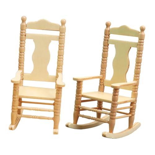 YARNOW 2Stücke Schaukelstuhl Für Puppenhaus Retro Holzstuhl Modell Puppenhausmöbel Dekorationszubehör Originalholzfarbe von YARNOW