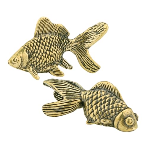 YARNOW 2pcs Messingfisch Figuren Feng Shui Messing Fischfigur Kleine Messingtiere Statuen Desktop Lucky Treasure Ornament Für Home Office Dekoration von YARNOW