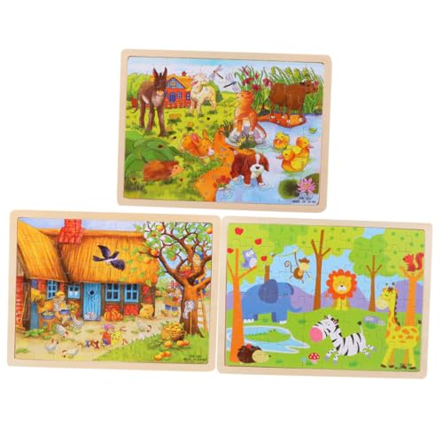 YARNOW 3 Sätze Holzpuzzle für Teile Lernspielzeug mit Bunten Tiermotiven aus Zoo Bauernhof und Teich Pädagogisches Holzpuzzle für Jungen und Mädchen zur Spielerischen der Feinmotorik von YARNOW