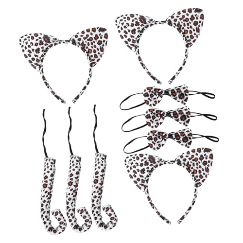 YARNOW 3 Sätze Katzenohren Haarreif Set mit Fliege und für Teiliges Tierkostüm Cosplay Zubehör für Karneval Halloween und Mottopartys Weiß mit Leopardenmuster von YARNOW