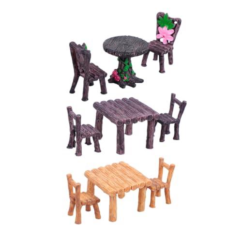 YARNOW 3 Sätze Miniatur Resin Möbel Tisch Stuhl für DIY Mikro Landschaft Dekoration Kompakt Leicht Kreative Harzfiguren für Feengarten Schreibtisch und Ablage Accessoires von YARNOW