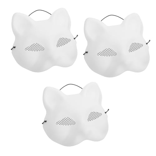 YARNOW 3 Stück Diy Weiße Katzenmasken aus Bemalbare Leichte Halbmasksen für Cosplay Party Maskerade mit Spitzendetail zum Ausmalen und Individuellen Gestalten von YARNOW
