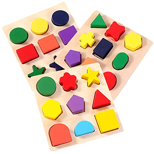 YARNOW 3 Stück Holzpuzzle Teiliges Formen Sortierspielzeug für Kleinkinder Geeignet für Frühkindliche Bildung Fördert Hand Augen Koordination Langlebig und Sicher von YARNOW