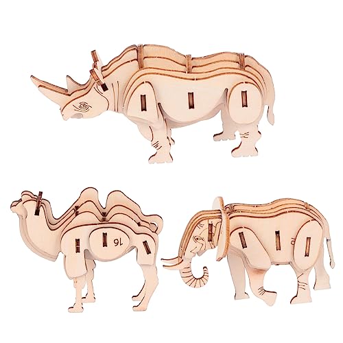 YARNOW 3 Stück Holzpuzzle Tiermodelle Elefant Kamel Pädagogisches für Kreativität und Konzentration DIY Holzrätsel von YARNOW