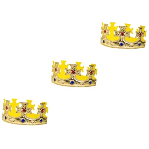 YARNOW 3 Stück Königskrone Gold mit Funkelnden Kunststoffsteinen Leichter Kopfschmuck für Jungen für Geburtstag Halloween Party und Bühnenauftritte von YARNOW