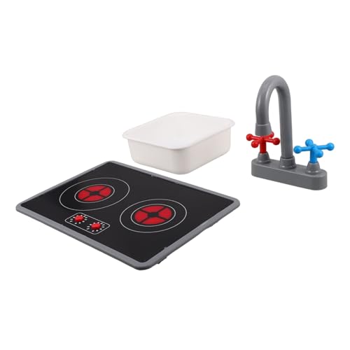 YARNOW 3 Stück Teiliges Kinderküchenspielzeug Elektronisches Induktionskochfeld Wasserhahn und Spüle mit Realistischen Licht Soundeffekten aus Stabilem Kunststoff für Kleinkinder und von YARNOW