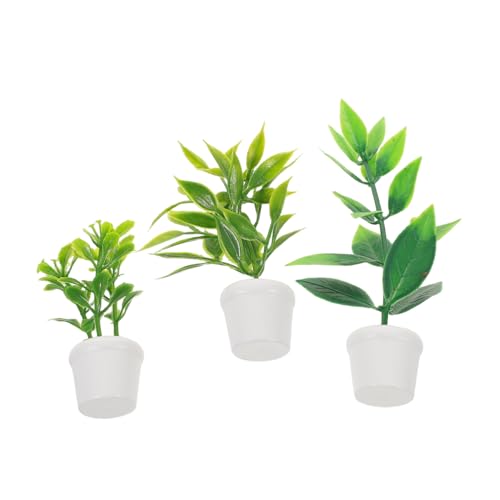 YARNOW 3 Stück Teiliges Miniatur Dollhouse Pflanzen Realistische Nordische Mini Bonsai Blumentöpfe in Weiß Detailreiche Künstliche Grüne Pflanzen für Puppenhaus Dekoration bei Festen und von YARNOW