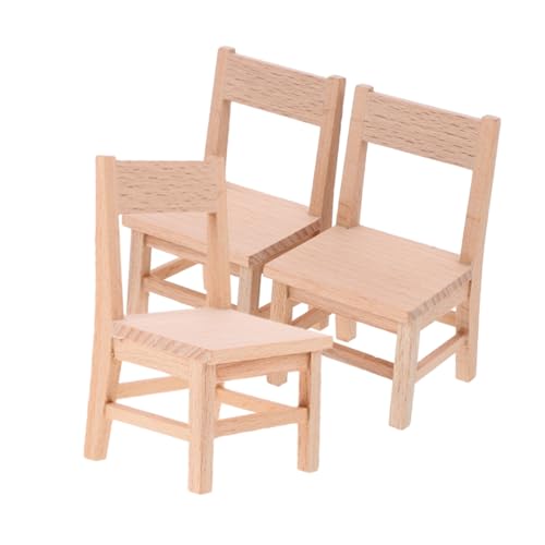 YARNOW 3 Stück Teiliges Miniatur Holzstühle für Puppenhaus Kleine Realistische Holzstühle mit Feiner Verarbeitung Kompakte Platzsparende Mini Möbel für DIY Puppenhaus Dekoration und von YARNOW