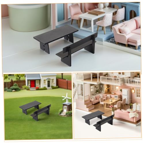 YARNOW 3 Stück Teiliges Miniatur Puppenhaus Möbelset Schwarze Miniatur Gartenbank und Langer Tisch Langlebige Mini Möbel für Puppenhaus Dekoration für Kleine Szenen und Garten Accessoires von YARNOW