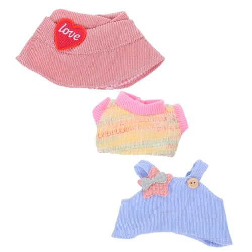 YARNOW 3 Stück Teiliges Puppenkleid Set mit Herzmütze T-Shirt und Latzhose Weiche Puppenkleidung Einfach Anzuziehen Pflegeleicht Geeignet für Puppenhaus und Rollenspiele von YARNOW
