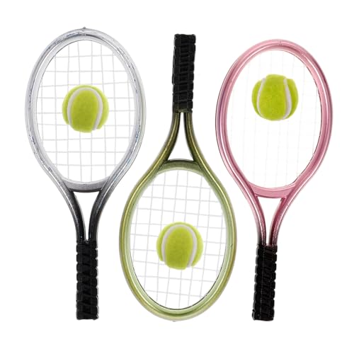YARNOW 3Sätze Tennisschläger Teiliges Modell Für Puppenhaus Dekoration Handliches Und Leichtes Accessoire Für Mini Szenen Vielseitig Einsetzbar Kreatives Design von YARNOW