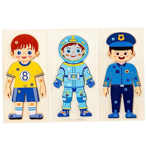 YARNOW 3Stücke Holz Kognitionspuzzle Für Kleinkinder Pädagogisches Mit Polizist Und Astronaut Fördert Kreativität Und Motorische Fähigkeiten Für Jahren von YARNOW