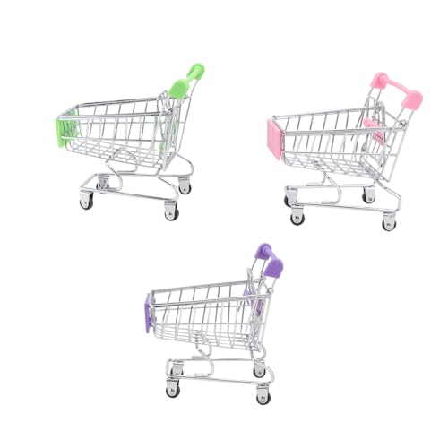 YARNOW 3Stücke Mini Einkaufswagen Spielzeugset Für Teiliges Und Grün Trolley Mit Elektroplattierung Für Rollenspiele Schreibtischzubehör von YARNOW