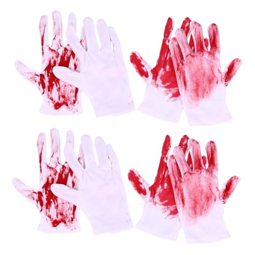 YARNOW 4 Paare Weiße Sprenkel Handschuhe Halloween Horror Requisiten Dehnbares Strickmaterial Unisex Kostüm Zubehör für Zombie Vampir Metzger Cosplay und Gruselige Karnevalspartys von YARNOW