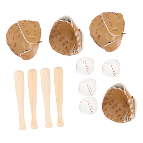 YARNOW 4 Sätze Puppenhaus Baseball Mini Baseball Miniatur -Kits Baseball Baseball-Miniatur- puppenhaus zubehör mini Rollenspielzubehör Minature Baseball Leder Khaki von YARNOW