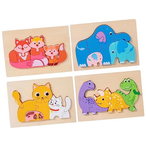 YARNOW 4 Sätze Teiliges Holzpuzzle mit Tiermotiven für Kleinkinder Pädagogisches Kognitiven Fähigkeiten und Hand Auge Koordination für Jungen und Mädchen von YARNOW