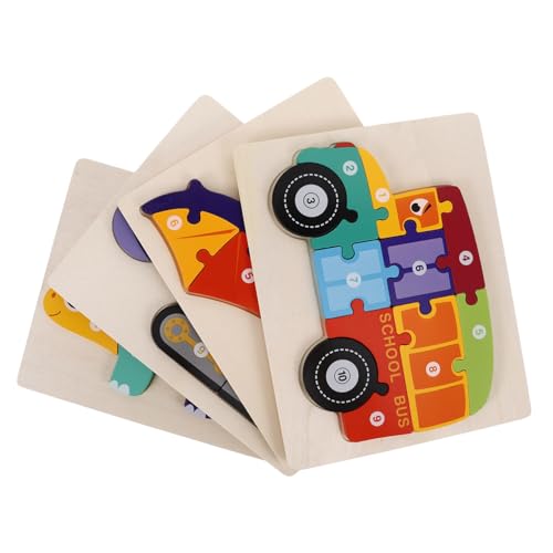YARNOW 4 Stück Holzpuzzle Teilig Buntes Lernspielzeug Cartoon Motive Fördert Logisches Feinmotorik Kreativität für Vorschulkinder Pädagogisches von YARNOW