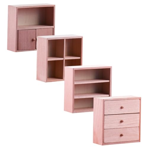 YARNOW 4 Stück Miniatur Holzschrank Set Teiliges Miniature Wooden Cabinet für Puppenhaus Detailreiche Aufbewahrungseinheit zur Dekoration und Fotografie für Kleine Modelle von YARNOW