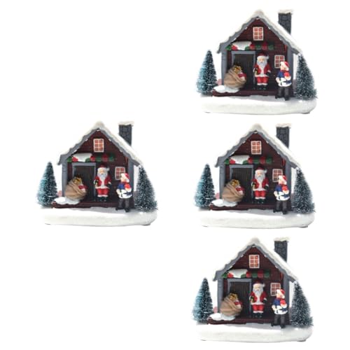 YARNOW 4 Stück Snowhaus-Ornamente Miniatur-weihnachtshaus Weihnachtspuppenhaus DIY Kit Weihnachtsspielzeug Modellhaus Mini-weihnachtslandschaftsdekor Harz Requisiten Haushalt von YARNOW
