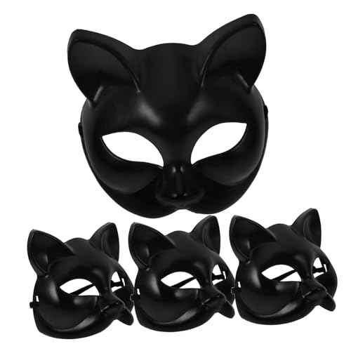 YARNOW 4 Stück Teiliges Diy Katzenmasken aus Kunststoff Unbemalt Bemalen Bequeme Kostüm Masken für Karneval Maskerade Halloween und Party Sicherer Sitz für Damen und Herren von YARNOW