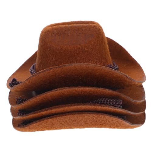 YARNOW 4 Stück Teiliges Mini Cowboy Hut mit Flockigem Finish Miniatur Western Hüte für Puppenhaus Deko DIY Bastelprojekt Western Party Accessoires Stylische Cowgirl Hüte in Dunkelbraun von YARNOW