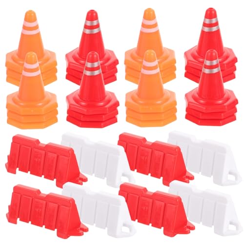 YARNOW 40 Stück Teiliges Mini Verkehrszeichen Spielset aus Robustem mit Roten PP Straßenteilen Orangen Absperrungen und Weißen Sowie Roten Wasserbarrieren Pädagogisches Lernspielzeug für von YARNOW
