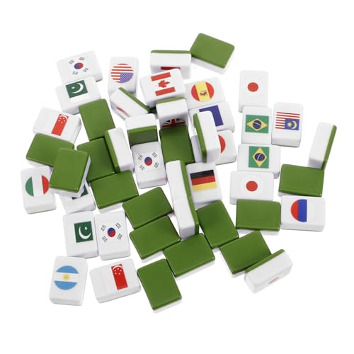 YARNOW 48Stücke Teiliges Mahjong Spielset mit Nationalflaggen Motiven Robustes Design für Spieler für Familienfeiern und Picknickspiele Vielseitiger von YARNOW