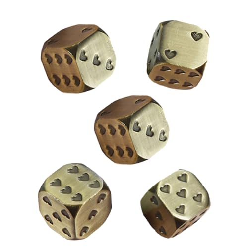 YARNOW 5 Stück Metall mit Herzmuster Runde Kanten Spielwürfel für Brettspiele Tischspiele und Party Zubehör für Familienfeiern und Bars von YARNOW