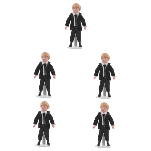 YARNOW 5 Stück Miniatur Porzellanfigur Junge im Schwarzen Anzug Detailreiche Miniatur Puppenhaus Dekoration Realistische und Kompakte Sammlerfigur Modell für Puppenhaus Zubehör von YARNOW