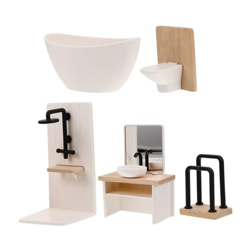 YARNOW 5 Stück Puppenhaus Badmöbel mit Badewanne Toilette Waschbecken Dusche und Handtuchhalter Realistisches Puppenhaus Badezimmer Zubehör von YARNOW
