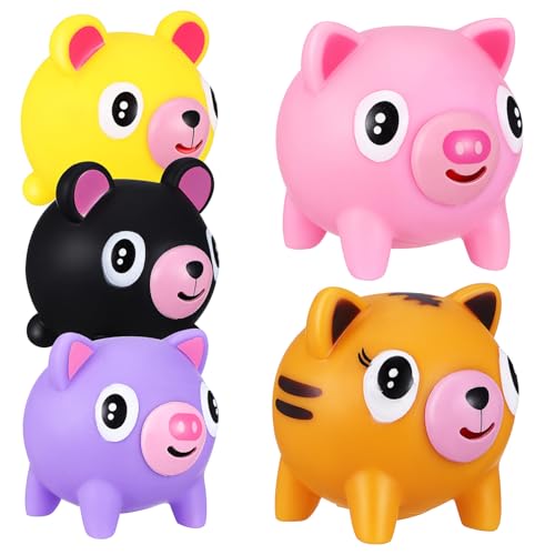 YARNOW 5 Stück Teiliges Bunte Squeeze Toys in Schwein und Bär Form Weiche Stressabbau spielzeuge für Tragbare Quietschtiere mit Lustigem Muster Vielseitig für Dekoration und Spielspaß von YARNOW