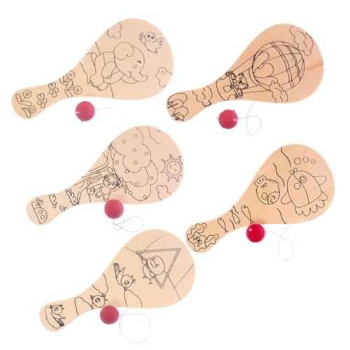 YARNOW 5 Stück Teiliges Kreative DIY Holzspielzeug Racket für Handgemalte Paddelbälle Kreativität und Motorik Sicher und Langlebig Ball mit Schnur YARNOW 5 Stück Teiliges Kreative DIY Holzspielzeug Racket für Handgemalte Paddelbälle Kreativität und Motorik Sicher und Langlebig Ball mit Schnur von YARNOW