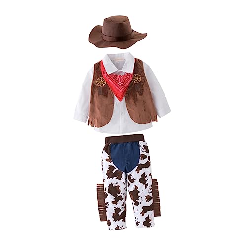 YARNOW 5 Stück Teiliges Western Cowboy Kostüm Set Langärmliges Pretend Play Outfit für Jungen Monate Hemd Hose Weste Halstuch und Hut für Fasching und Rollenspiele YARNOW 5 Stück Teiliges Western Cowboy Kostüm Set Langärmliges Pretend Play Outfit für Jungen Monate Hemd Hose Weste Halstuch und Hut für Fasching und Rollenspiele von YARNOW