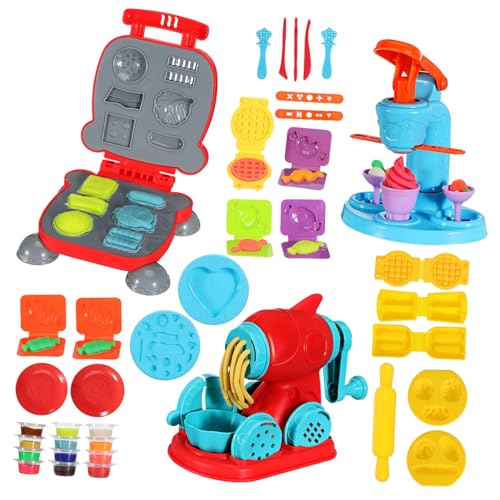 YARNOW 51 Teiliges Knetset für Eismaschine Nudel und Hamburgerformern Lebensmittelechte Knetwerkzeuge Kreatives Rollenspiel Küchenspielzeug für Jungen und Mädchen Ab Jahren von YARNOW