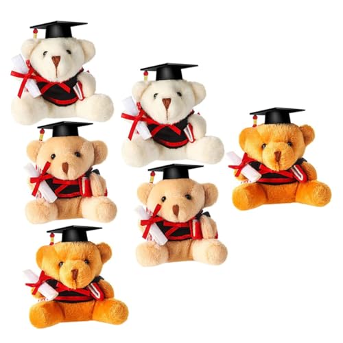 YARNOW 6 Stück Abschlussbär Plüsch Schlüsselanhänger Süße Weiche Bärenpuppen Weiß Hellbraun und Dunkelbraun Dekoration für Rucksäcke und von YARNOW