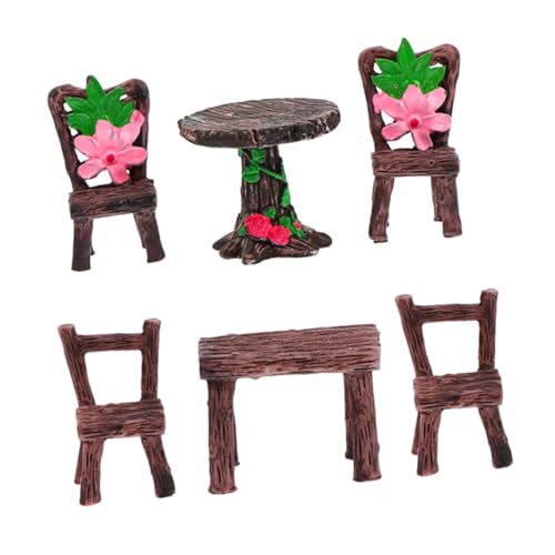 YARNOW 6 Stück Tisch- und Stuhlset Miniaturtisch und Stuhl Puppenhaus-Gartentischstuhl Gartenzubehör Miniaturen Möbel winzige Möbel Mini-Gartenmöbel- Harz Coffee von YARNOW