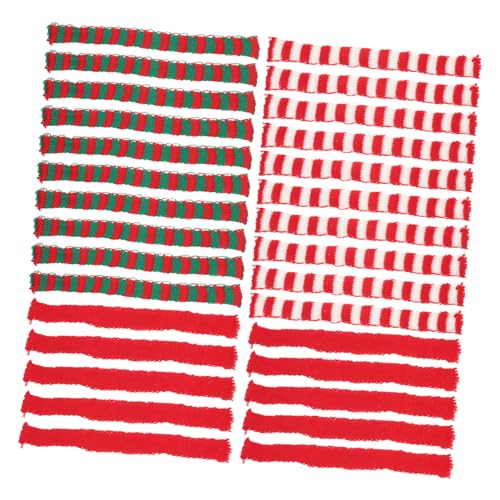 YARNOW 60 Stck. Teiliges Mini Gestrickte Schals Zarte Handgefertigte Puppenschals mit Weichem Wollgarn Rot Weiß Grün Gestreift Dekorative Weihnachtsaccessoires für DIY Basteln und von YARNOW
